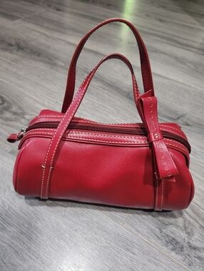 RARE Vintage Red Supple Leather Cole Haan Mini Barrel Bow Bag